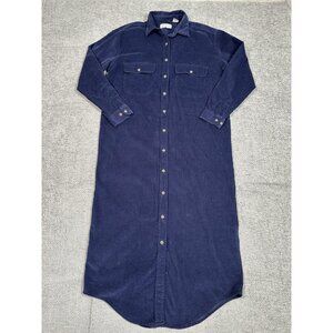Vtg Lands End Shirt Dress Womens 10 Blue Corduroy Pockets Modest Long‎ 80s 90s
